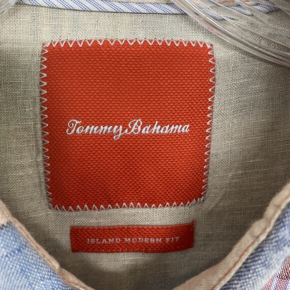Tommy Bahama Shirt Mens Large Blue Linen Island Modern Fit Plaid Button Down - Picture 4 of 9